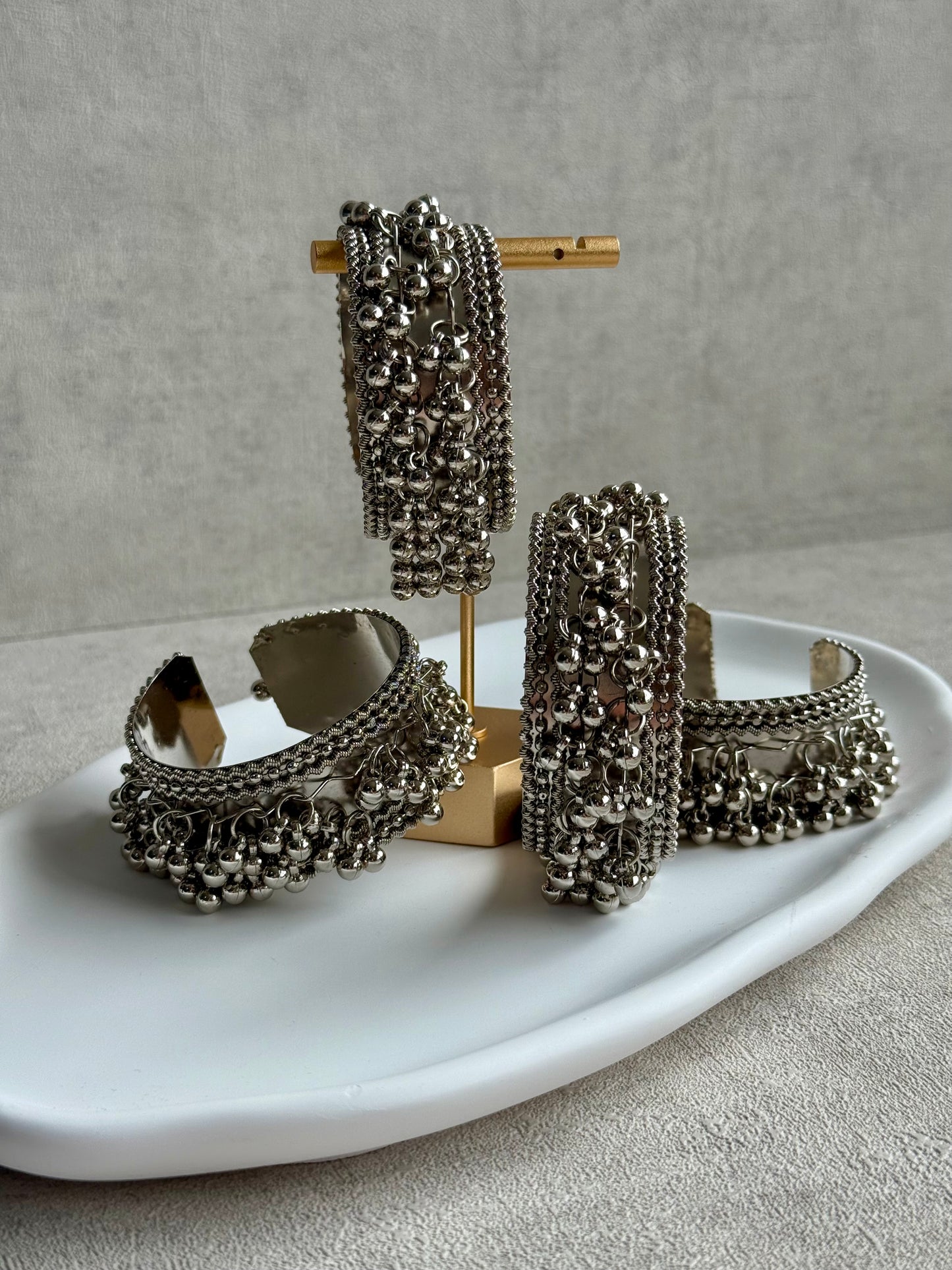 Ayura Designs Jodha Gajra – Oxidised Silver Cuff with Ghungroo Detailing