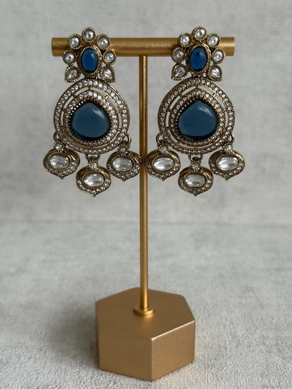 Ayura Designs Rahi Necklace Set with Earrings & Tikka – Ink Blue Stones with Mirror-Cut Detailing & Pearl Strands
