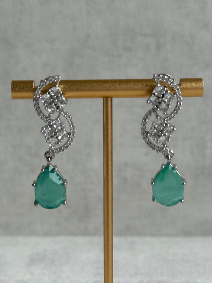 Ayura Designs Nida Set with Necklace & Earrings – Mint Green Stones, Diamond-Cut Accents & Silver Finish