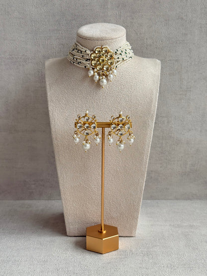 Ayura Designs Saaz Kundan Choker Set with Earrings & Pearl Multi Strand Detailing