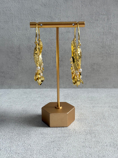 Ayura Designs Surkhab Balis – Pippal Patti Statement Earrings with Pearls & Gold Leaf Charms