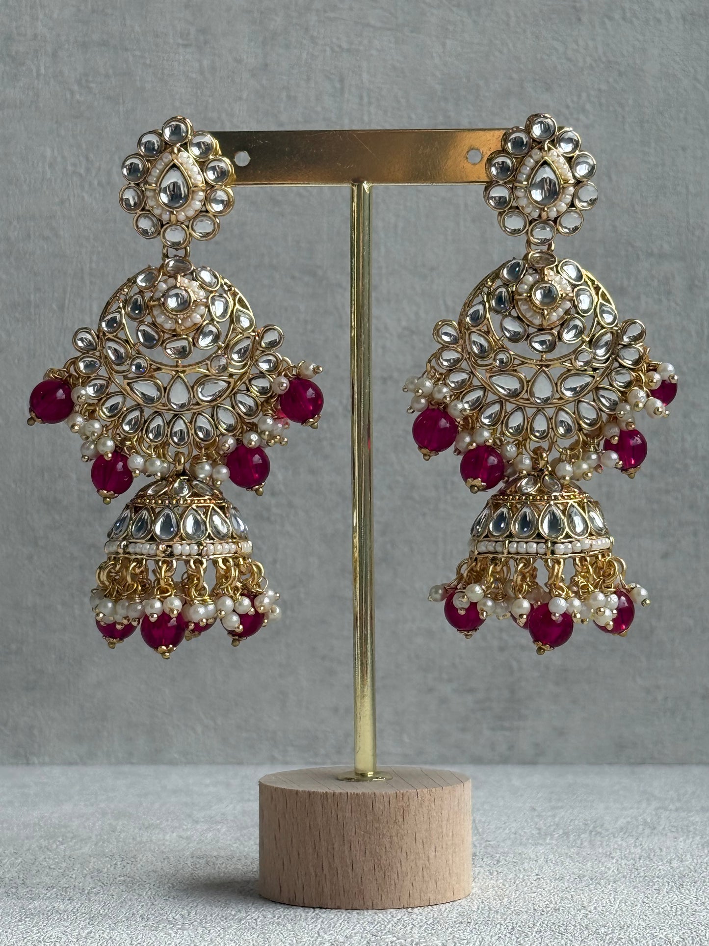 Ayura Designs Suhag Set – Bridal Necklace, Jhumkis & Tikka with Pink Beads, Pearl Detailing & Gold-Finish Kundan