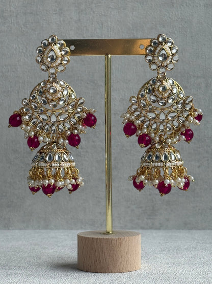 Ayura Designs Suhag Set – Bridal Necklace, Jhumkis & Tikka with Pink Beads, Pearl Detailing & Gold-Finish Kundan