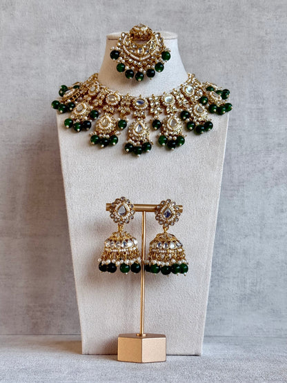 Ayura Designs Iyla Set with Necklace, Earrings & Tikka – Kundan Detailing, Ivory Pearl Drops & Emerald Beads
