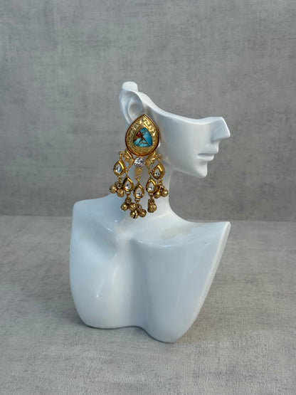 Ayura Designs Arheer Earrings – Turquoise Marble with Kundan Detailing & Antique Gold Ghungroos