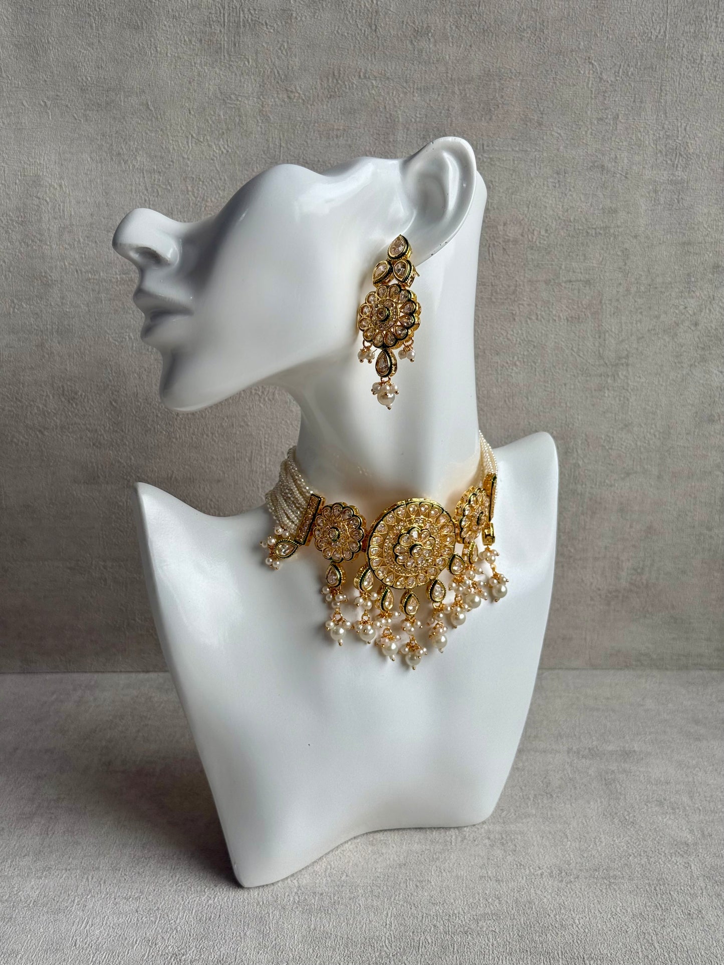 Ayura Designs Khusali Set – Necklace & Earrings with Kundan Stones, Green Enamel, and Pearl Detailing