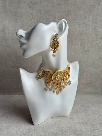 Ayura Designs Khusali Set – Necklace & Earrings with Kundan Stones, Green Enamel, and Pearl Detailing