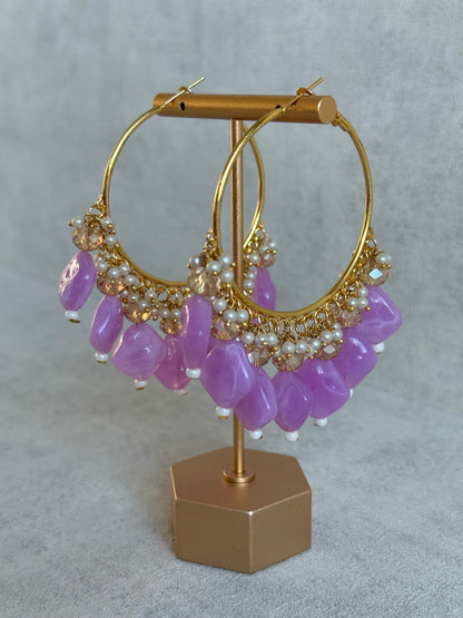 Ayura Designs Heer Balis – Gold Hoops with Lilac Marble Beads, Pearls & Crystal Detailing