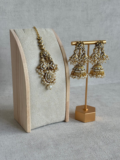 Ayura Designs Ania Tikka Set with Jhumkis – Pearl, Kundan & Gold Detailing