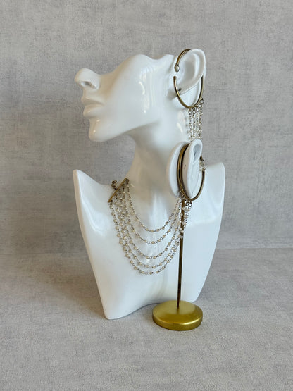 Ayura Designs Anvika Hair Chain Ear Cuffs with Pearl Sahare – Gold Finish & Pearl Detailing