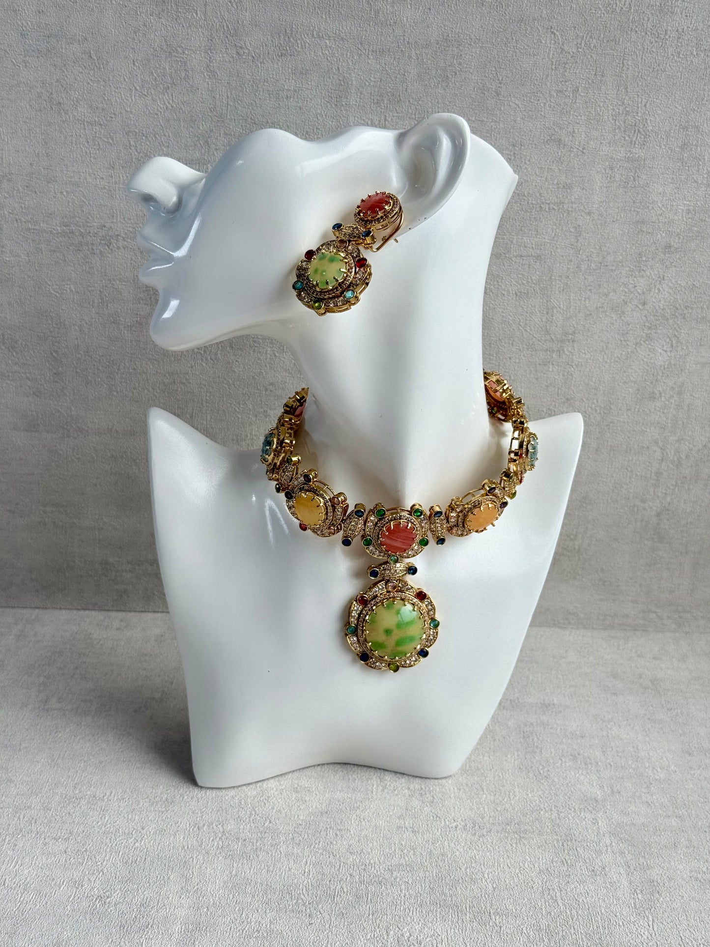 Ayura Designs Akira Set with Necklace & Earrings – Moissanite-Style Crystals with Multicolour Stone Detailing