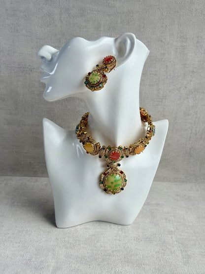 Ayura Designs Akira Set with Necklace & Earrings – Moissanite-Style Crystals with Multicolour Stone Detailing