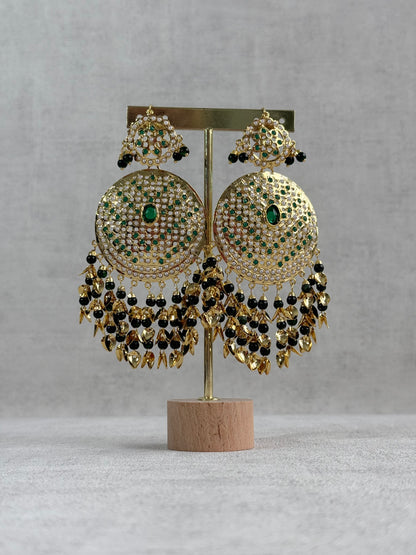 Ayura Designs Seerat Earrings – Emerald Green Gold Pippal Patti Design with Pearls
