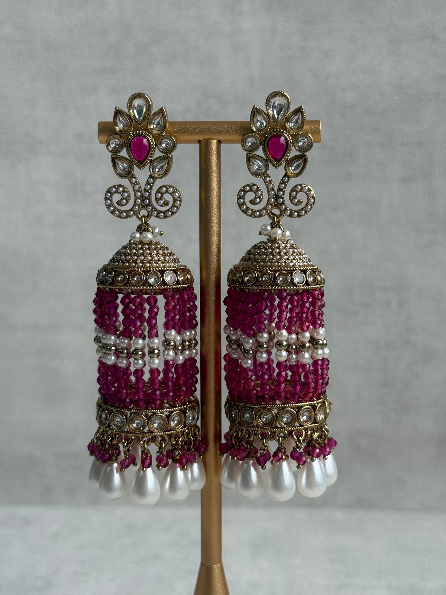 Ayura Designs Sage Earrings – Statement Jhumkis with Mirror-Cut Stones, Pearl Drops & Emerald Green Beads