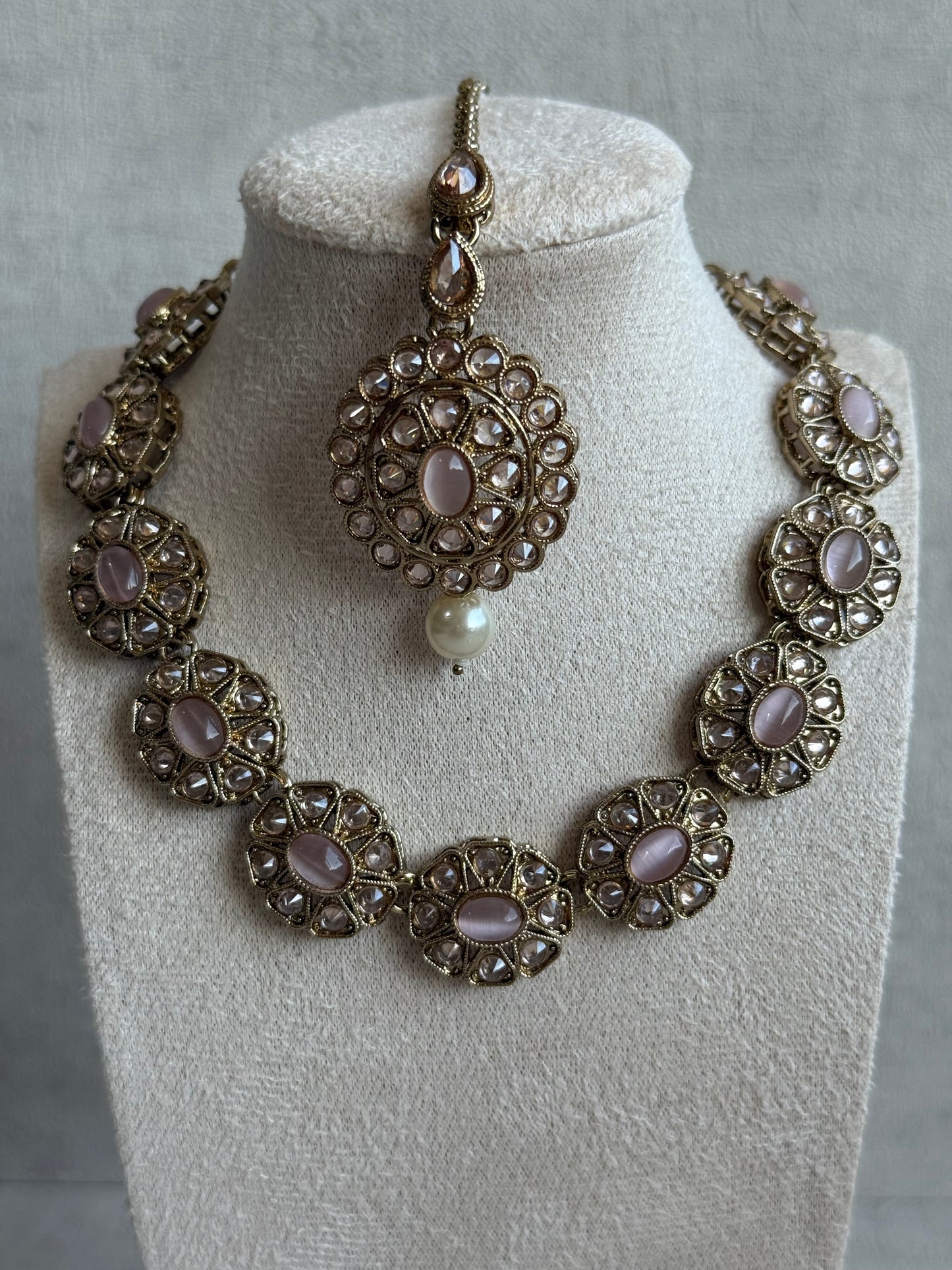 Ayura Designs Sania Set with Necklace, Earrings & Tikka – Ruby Red Stones, Kundan Detailing & Antique Gold Finish