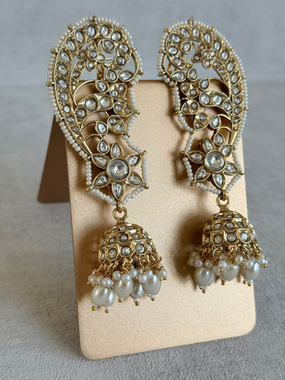 Ayura Designs Urisha Ear Climber Jhumkis – Pearl & Kundan Earrings, Indian Pakistani Bridal Wedding Jewellery