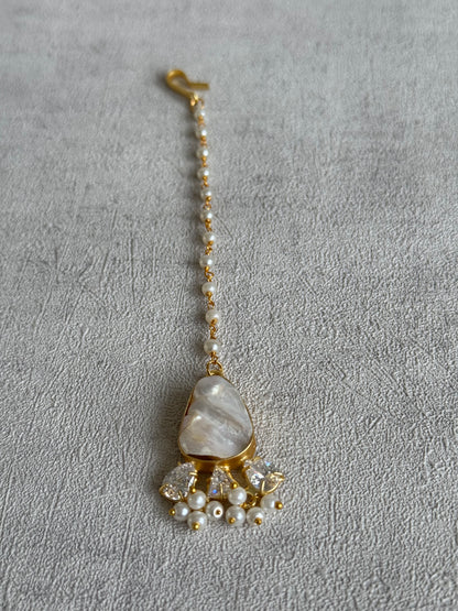 Ayura Designs Niamh Set with Tikka & Earrings - Baroque Pearl, Mother of Pearl & Swarovski Crystals