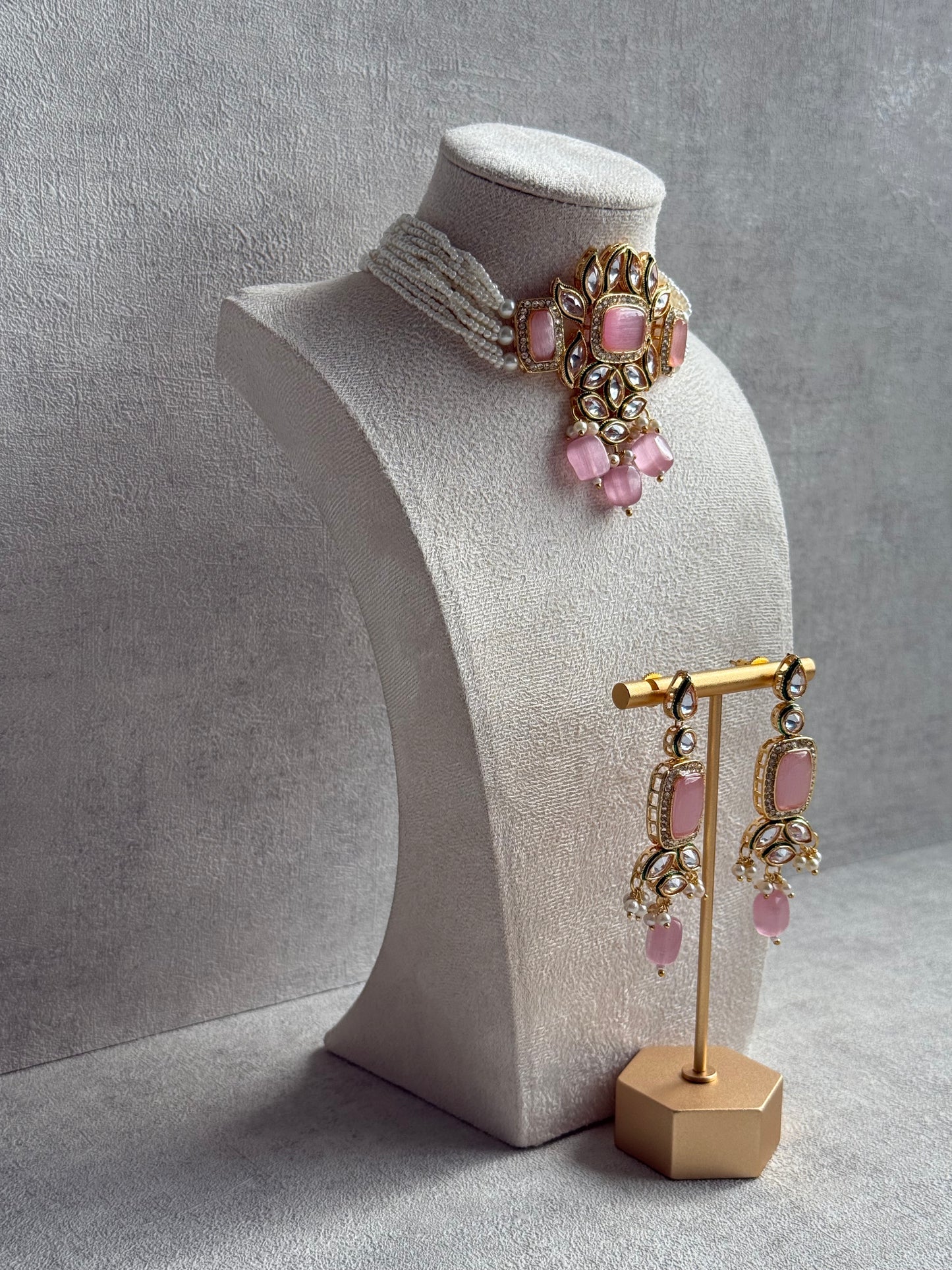 Ayura Designs Raaz Set with Necklace & Earrings – Blush Pink Stones, Kundan Detailing & Antique Gold Finish