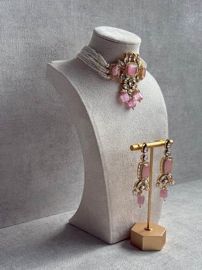 Ayura Designs Raaz Set with Necklace & Earrings – Blush Pink Stones, Kundan Detailing & Antique Gold Finish
