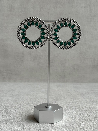 Ayura Designs Kesar Studs – Statement Oxidised Stud Earrings with Emerald Green Stones