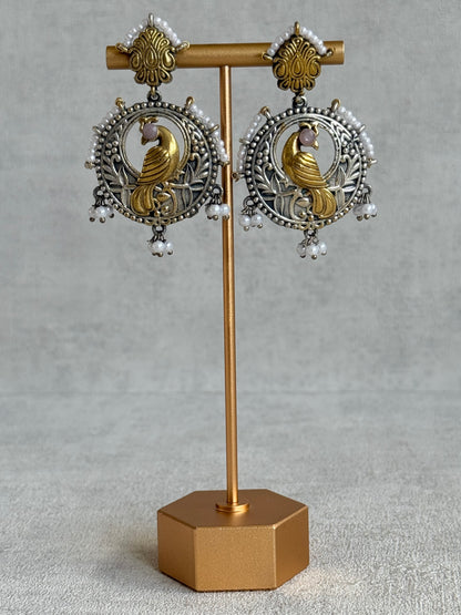 Ayura Designs Dilara Earrings – Oxidised Peacock Earrings with Pearl Detailing & Dual Tone Finish