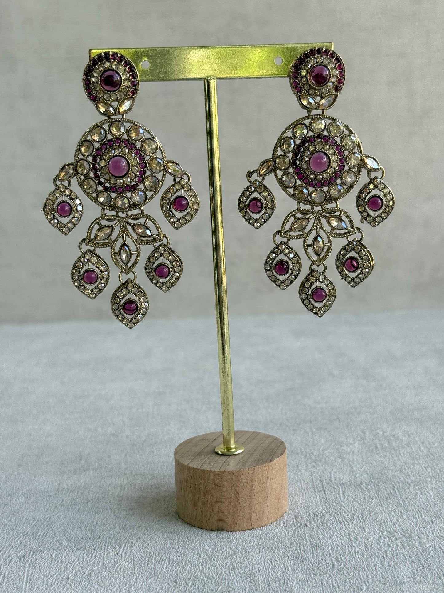 Ayura Designs Vanika Earrings – Mauve Purple & Champagne Crystal Gold Finish