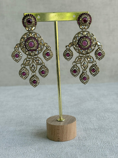 Ayura Designs Vanika Earrings – Mauve Purple & Champagne Crystal Gold Finish