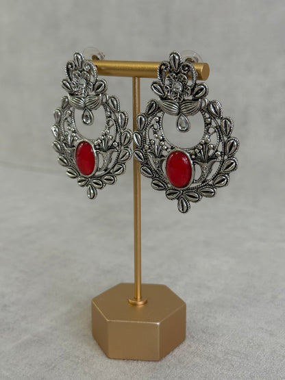 Ayura Designs Eila Earrings with Ruby Red Stone in Antique Silver Finish