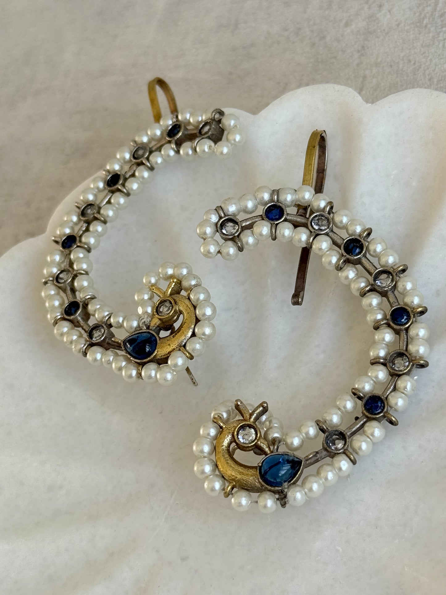 Ayura Designs Nupur Earrings – Pearl Ear Climbers with Sapphire Blue Stones & Pearl Detailing