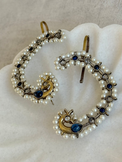 Ayura Designs Nupur Earrings – Pearl Ear Climbers with Sapphire Blue Stones & Pearl Detailing