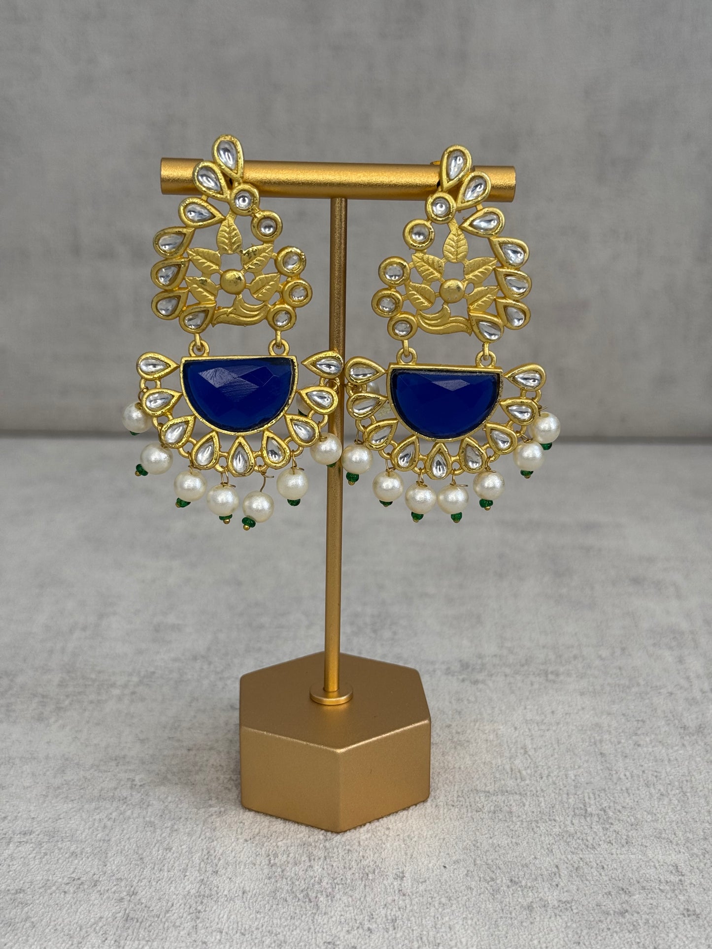 Ayura Designs Vaanya Earrings – Navy Blue Kundan & Pearl Earrings