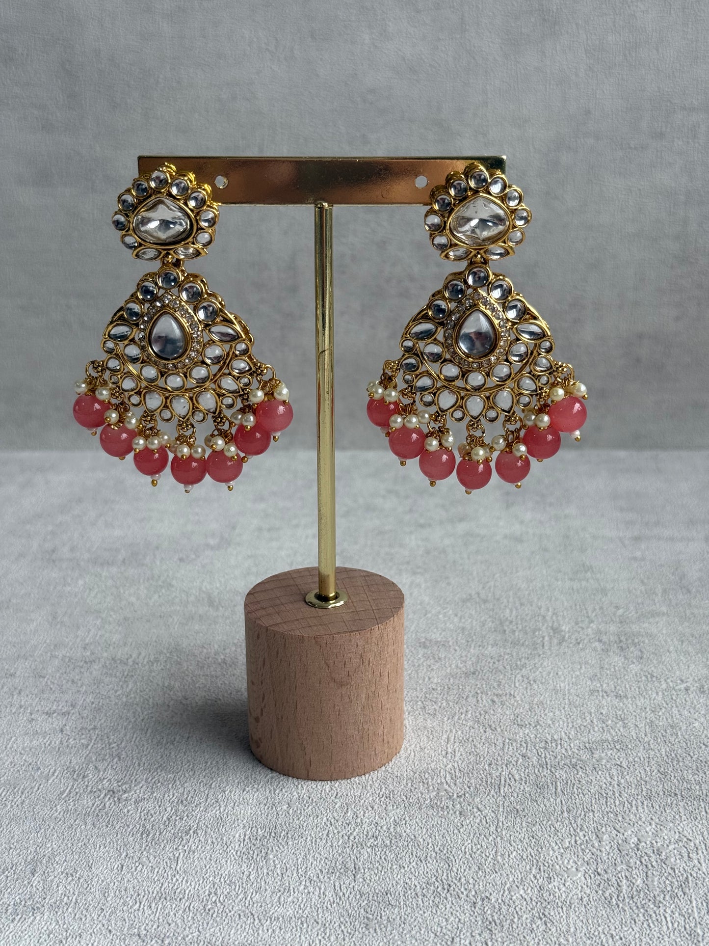 Ayura Designs Javeria Set with Earrings & Tikka – Peach Beads, Mirror Kundan & Gold Finish