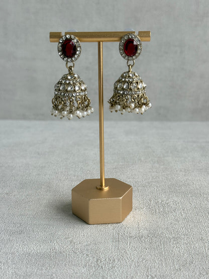 Ayura Designs Eira Necklace Set with Earrings & Tikka – Ruby Red & Crystal Stones with Antique Gold Finish