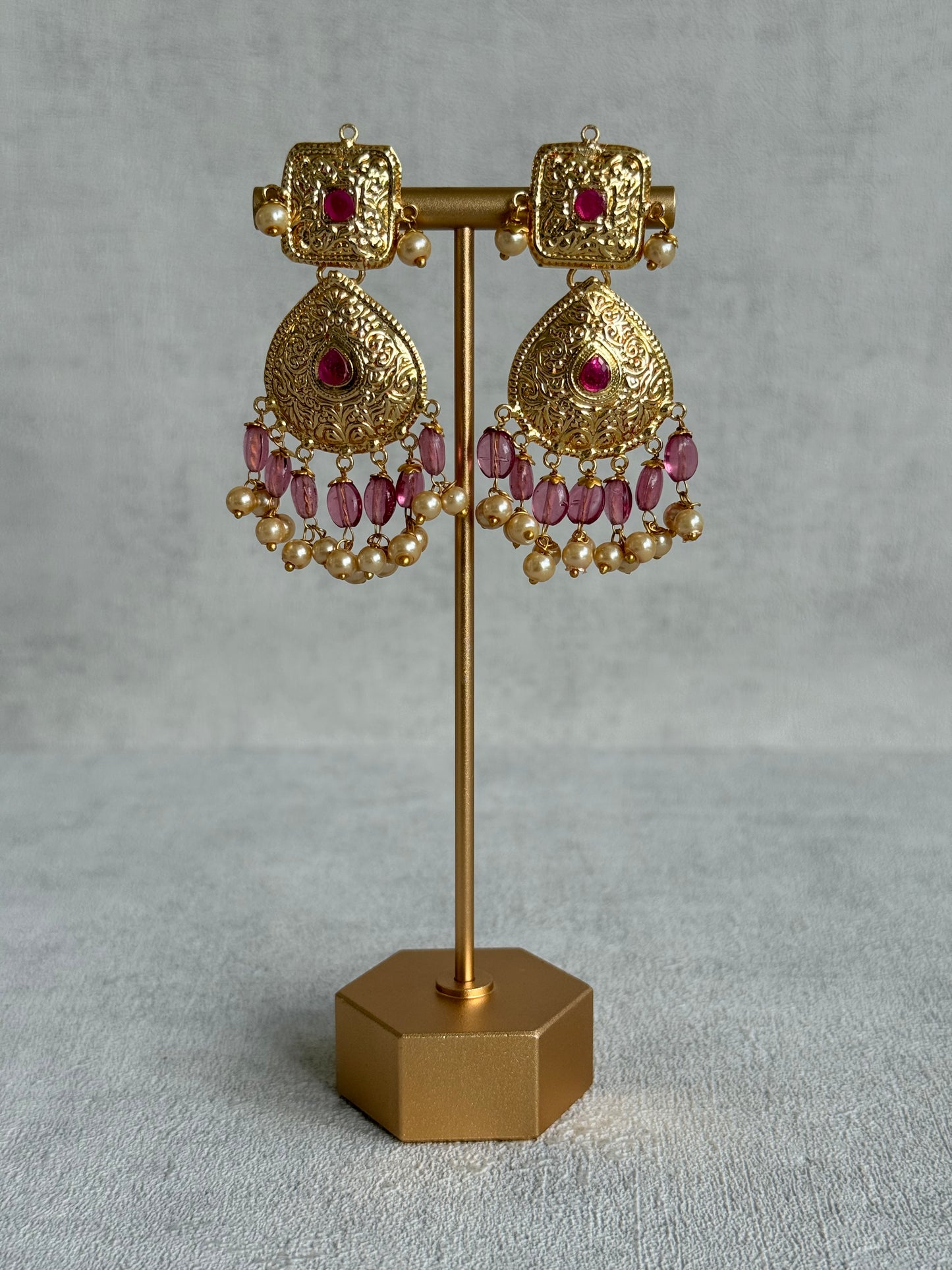 Ayura Designs Chetna Choker Set with Earrings & Tikka – Rani Pink Beads, Cream Pearl Drops with Pipal Patti Detailing