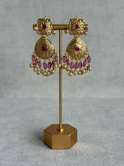 Ayura Designs Chetna Choker Set with Earrings & Tikka – Rani Pink Beads, Cream Pearl Drops with Pipal Patti Detailing