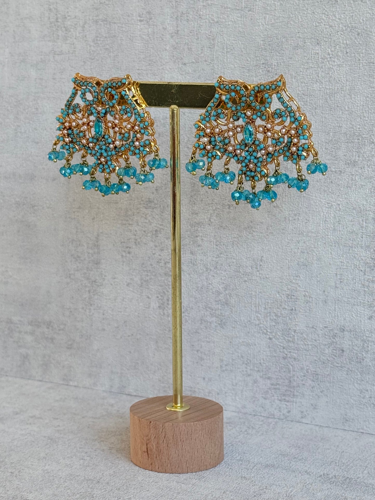 Ayura Designs Shanza Earrings – Turquoise Beaded Statement Earrings with Pearl Detailing & Crystal Drops