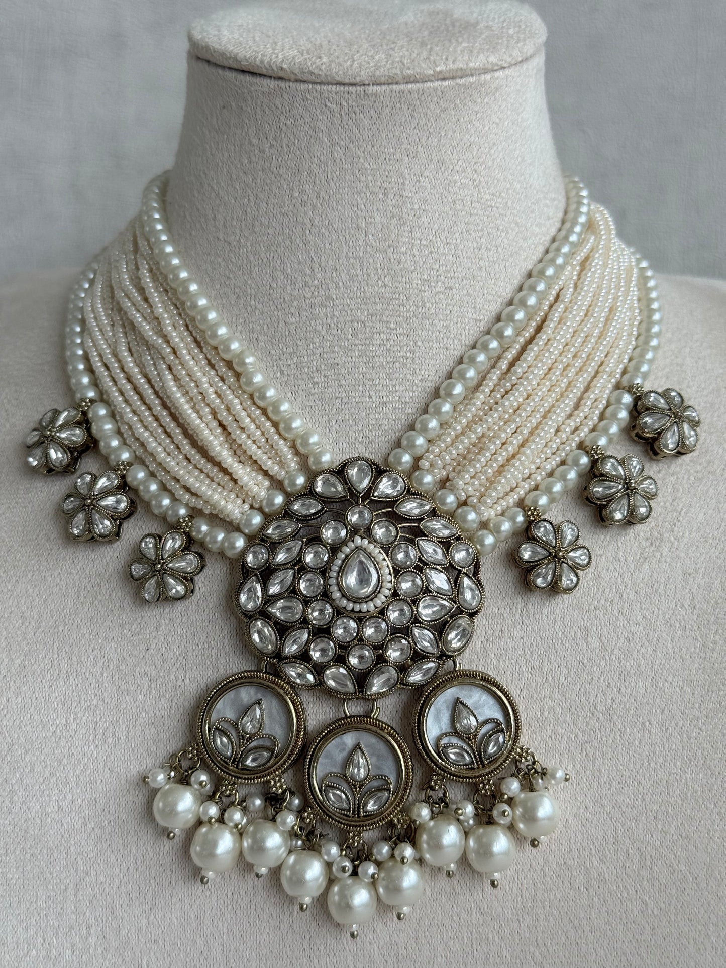 Ayura Designs Callie Set with Earrings – Ivory Pearl & Jadau Detailing