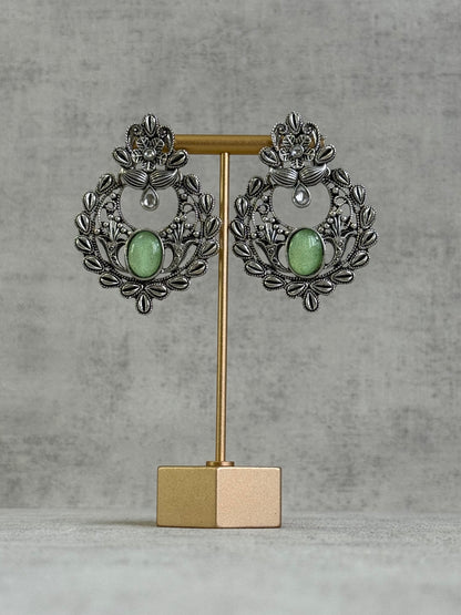 Ayura Designs Eila Earrings with Pistachio Green Stone in Antique Silver Finish