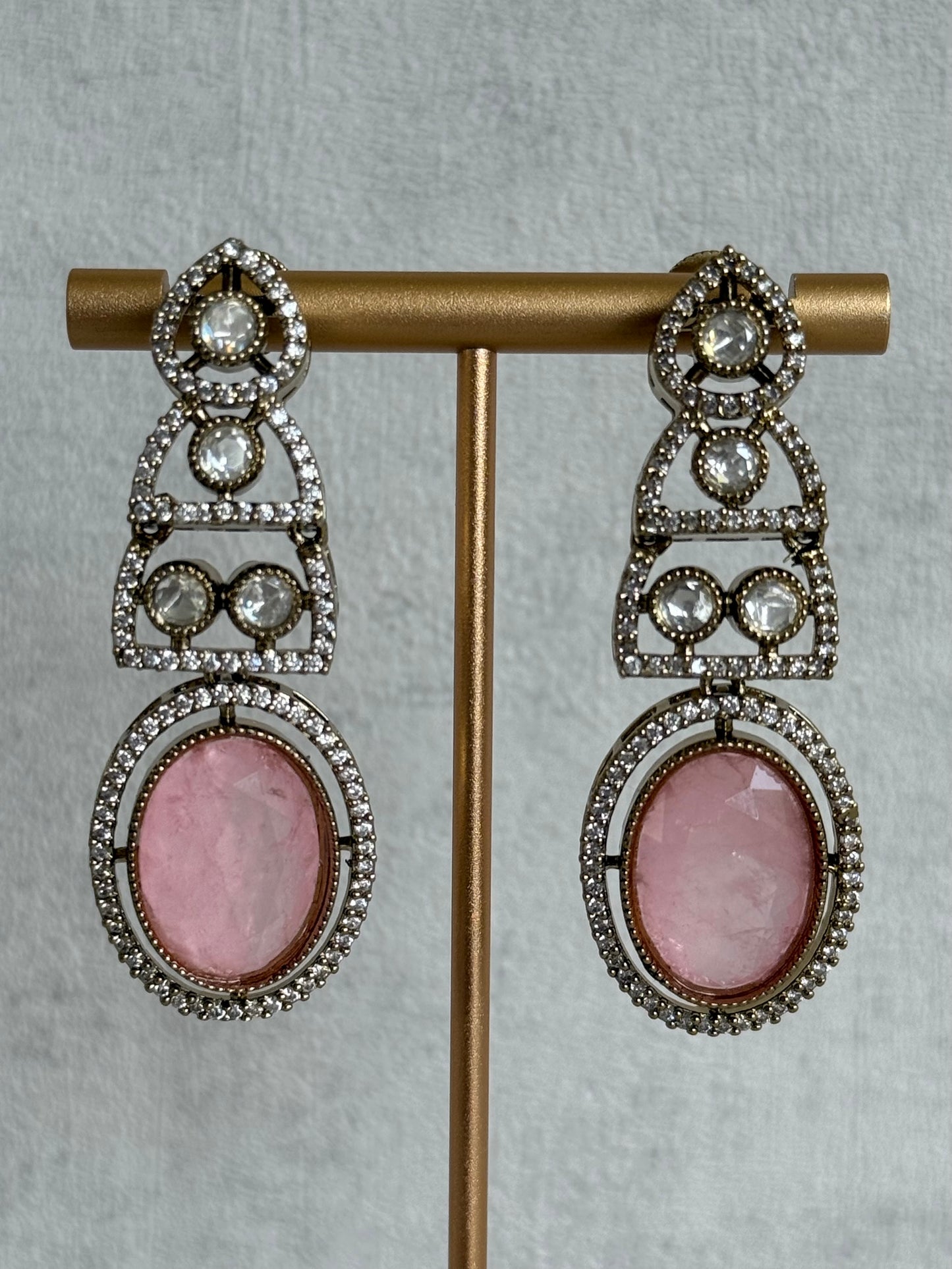 Ayura Designs Sadie Necklace Set with Earrings – Blush Pink Centre Stone, Moissanite Style Stones & Crystal Halo Detailing