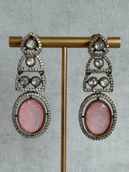 Ayura Designs Sadie Necklace Set with Earrings – Blush Pink Centre Stone, Moissanite Style Stones & Crystal Halo Detailing