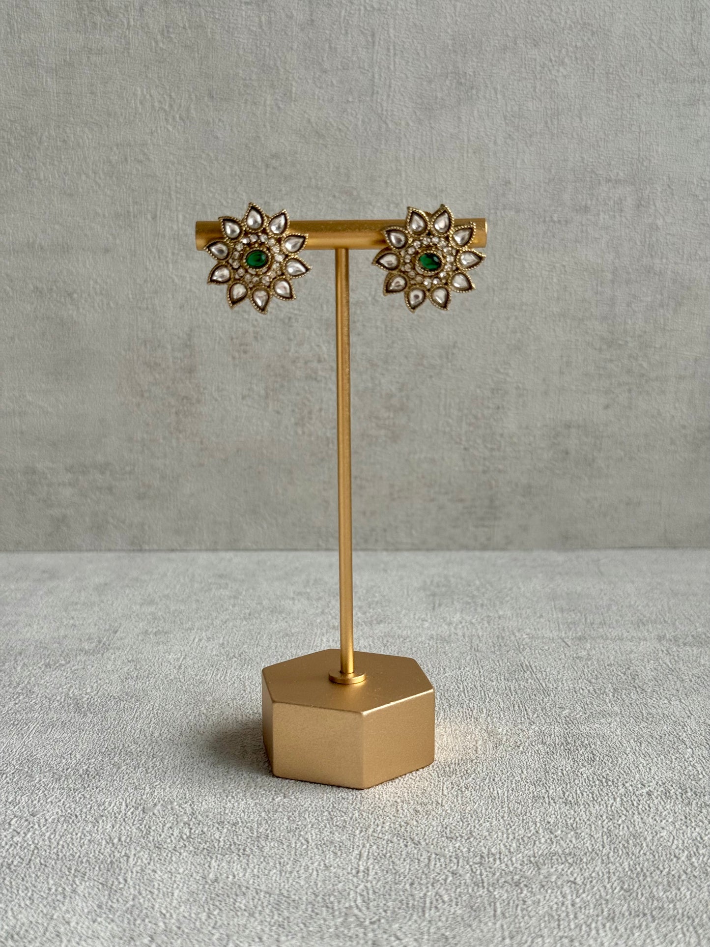 Ayura Designs Amaya Necklace Set with Studs – Antique Finish in Emerald Green Stones with Pearl Strands