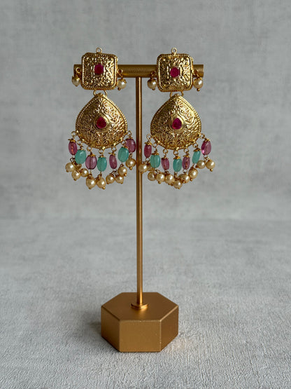 Ayura Designs Chetna Choker Set with Earrings & Tikka – Aqua & Rani Pink Beads, Cream Pearl Drops with Pipal Patti Detailing