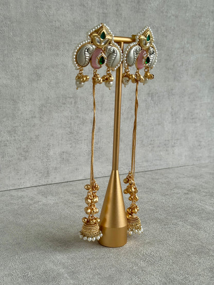 Ayura Designs Sozni Kashmiri Earrings – Meenakari with Blush Pink & Emerald Detailing
