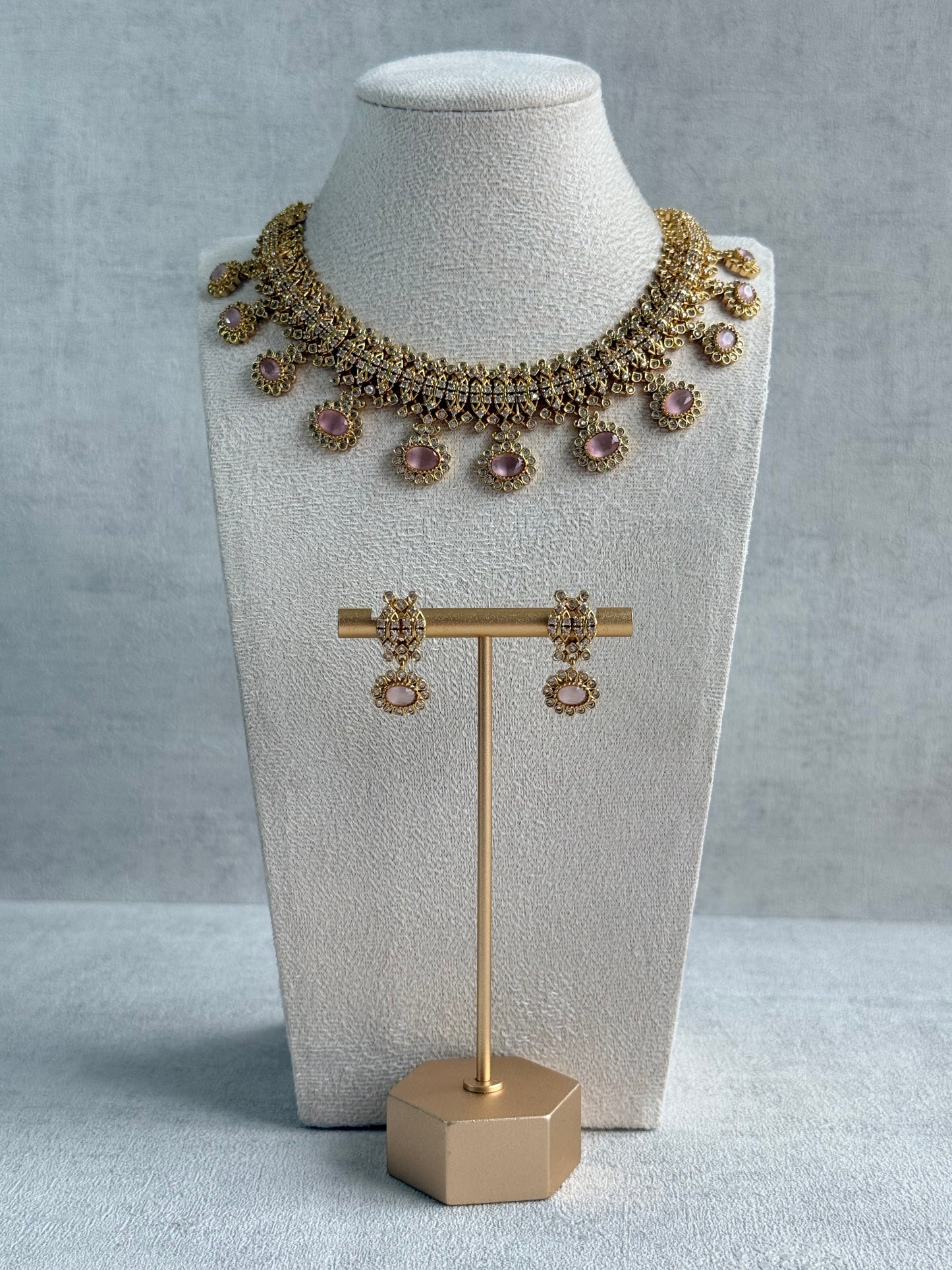 Ayura Designs Elisha Necklace Set with Earrings – Blush Pink & Crystal Stone Detailing