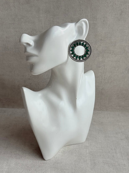 Ayura Designs Kesar Studs – Statement Oxidised Stud Earrings with Emerald Green Stones