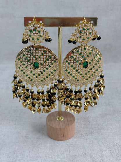 Ayura Designs Seerat Earrings – Emerald Green Gold Pippal Patti Design with Pearls