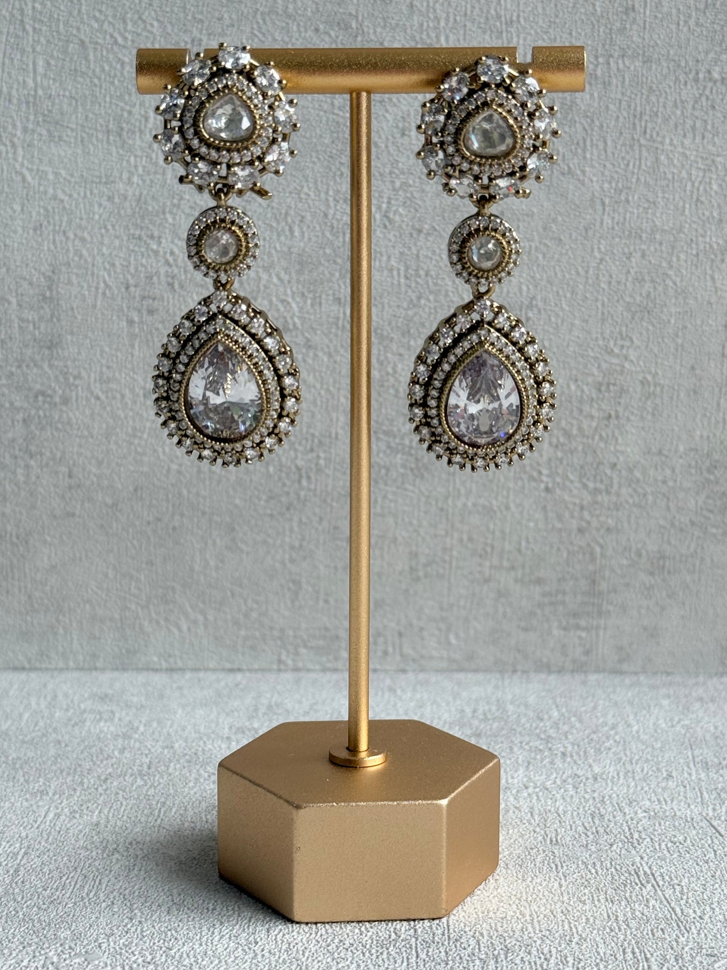 Ayura Designs Ahana Necklace Set with Earrings – Crystal Teardrop Stones & Moissanite Detailing