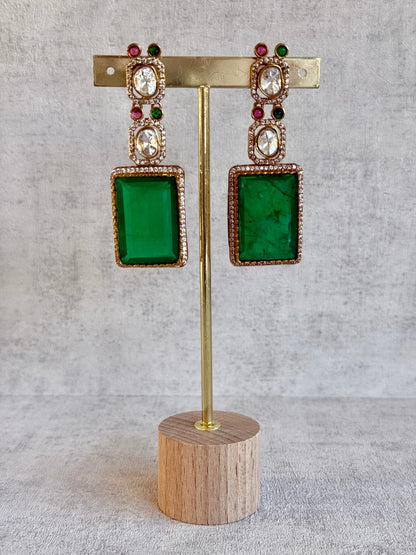 Ayura Designs Clara Set with Earrings & Tikka Emerald Green Moissanite Stones and Antique Gold Finish