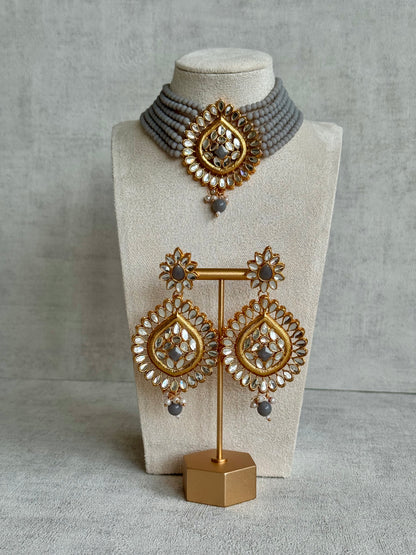Ayura Designs Baani Kundan Choker with Earrings – Ruby Red Stones, Yellow Strands & Pearl Detailing