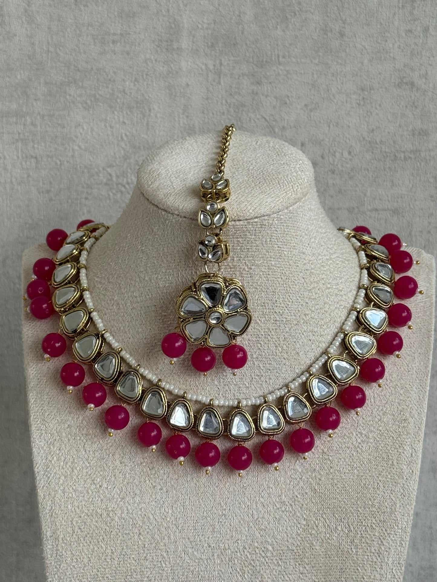 Ayura Designs Mishal Set with Jhumkis & Tikka – Ivory Pearls & Mirror-Cut Stones